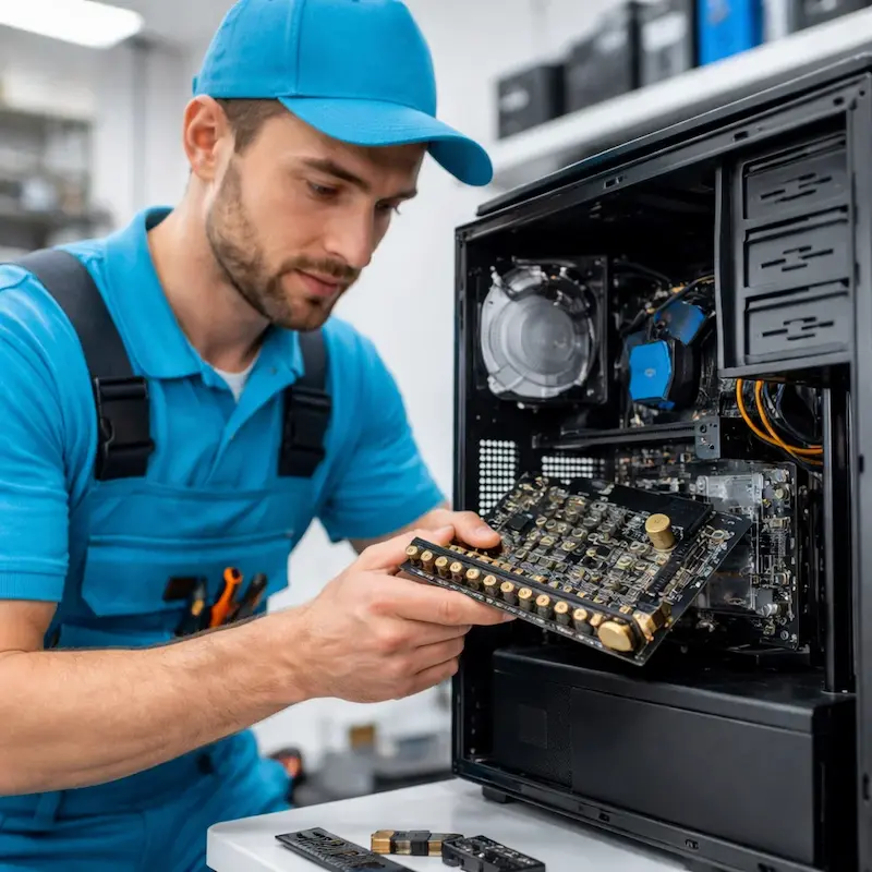 Мастер устанавливает звуковую карту на ПК в Одинцово